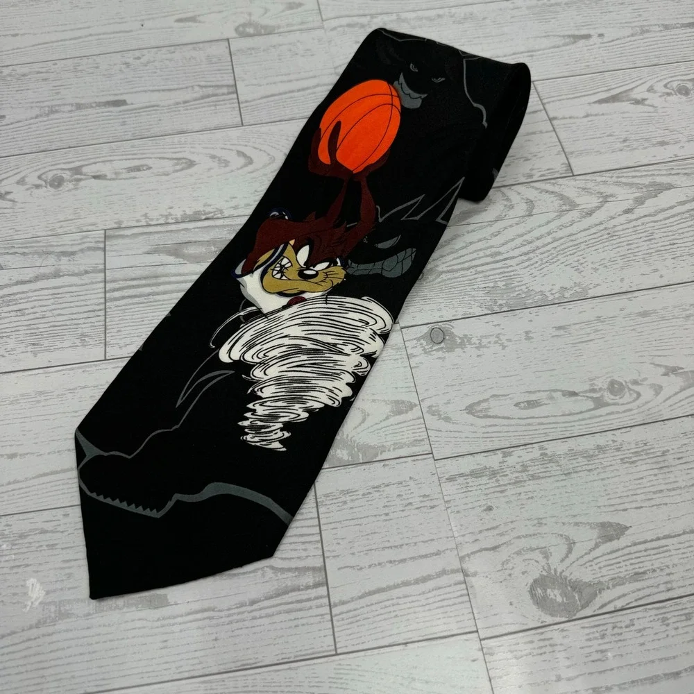 Looney Tunes Tazmanian Devil Basketball‎ Necktie Black Polyester Men VTG